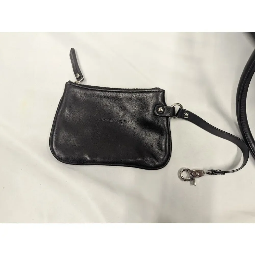 Donald J. Pliner Black Leather Satchel Tote Shoulder Bag Purse with Change Purse - Picture 8 of 9